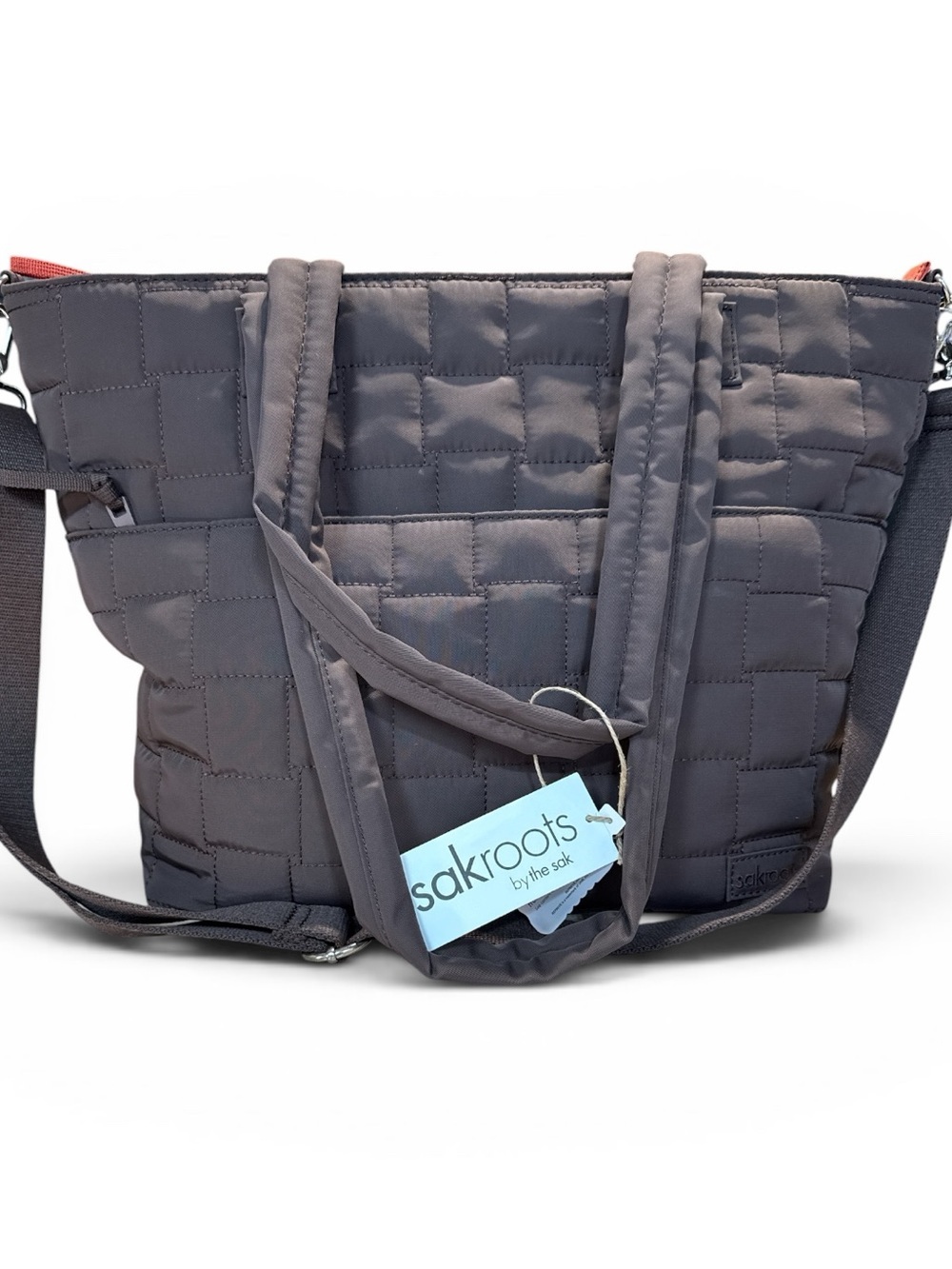 Sakroots Quilted Brown Tote with Crossbody Strap - Orange on Top - Med Size - Picture 9 of 9